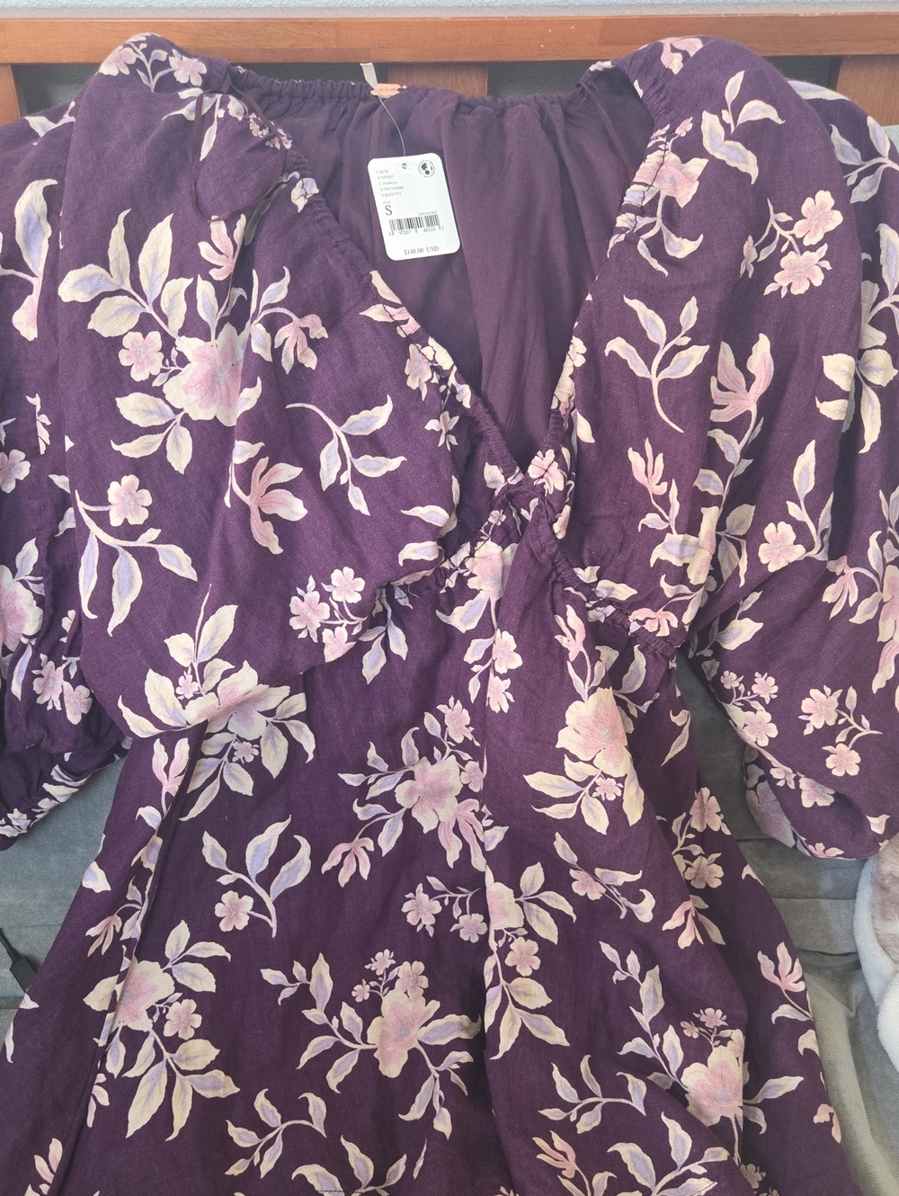 Free People Purple Floral Long Sleeve Dress Small